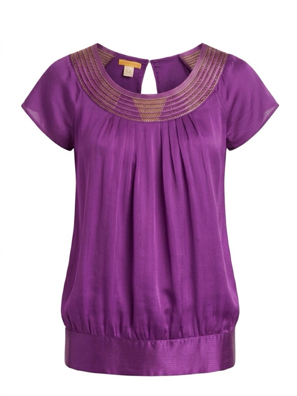 Catherine Malandrino Purple Short-Sleeve Pleated Blouse